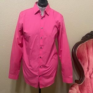 J. Ferrar Bright Pink Slim Fit Button Down Dress Shirt Men’s Work 15-15.5 34-35
